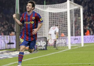 Lionel Messi Celebrates Goal During FC Barcelona Match