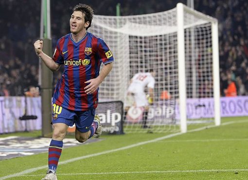 Lionel Messi Celebrates Goal During FC Barcelona Match